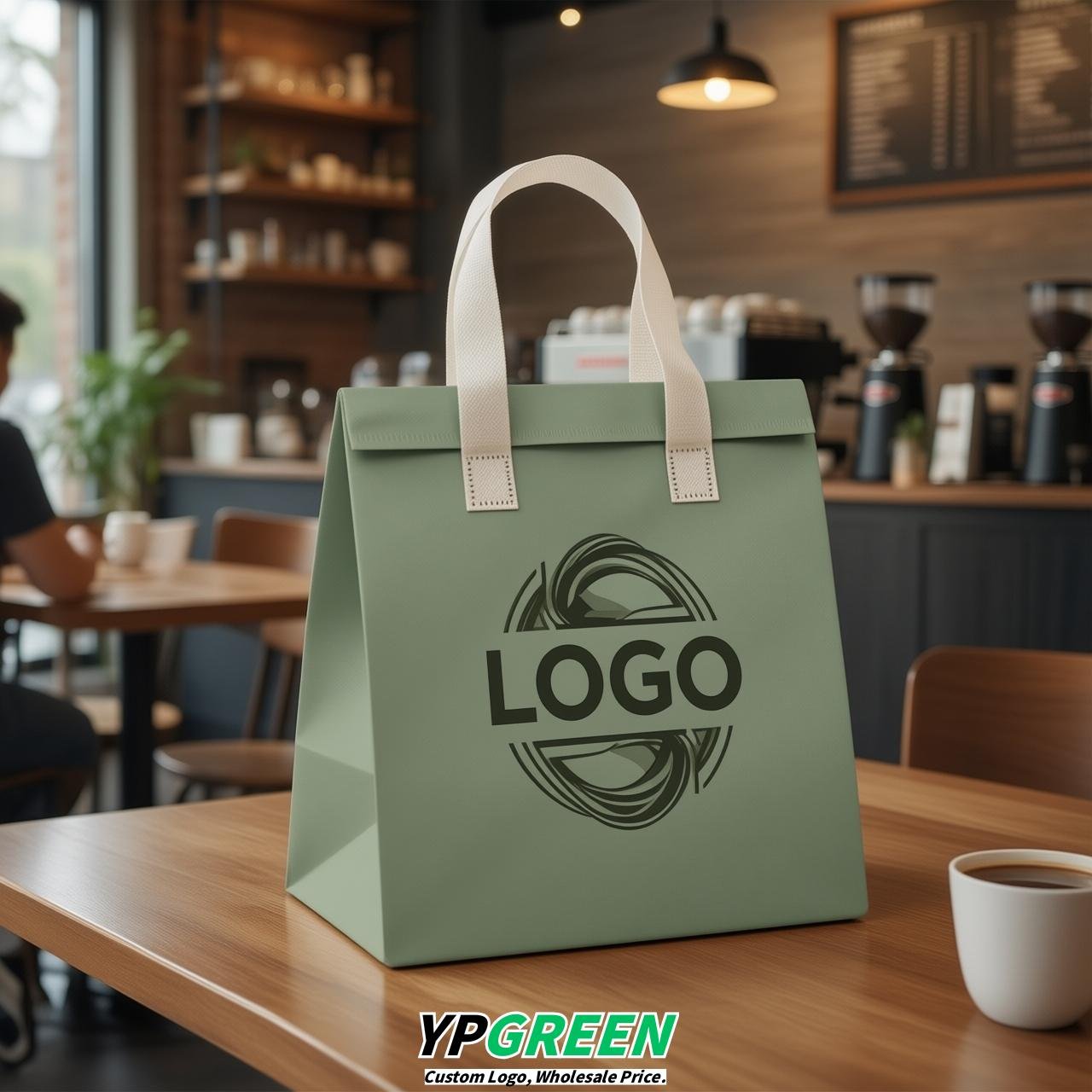 Sage Green 4-Cup insulated take away bags wholesale 9.5 x 9.5 x 6 inches for Hot & Cold Drink Delivery