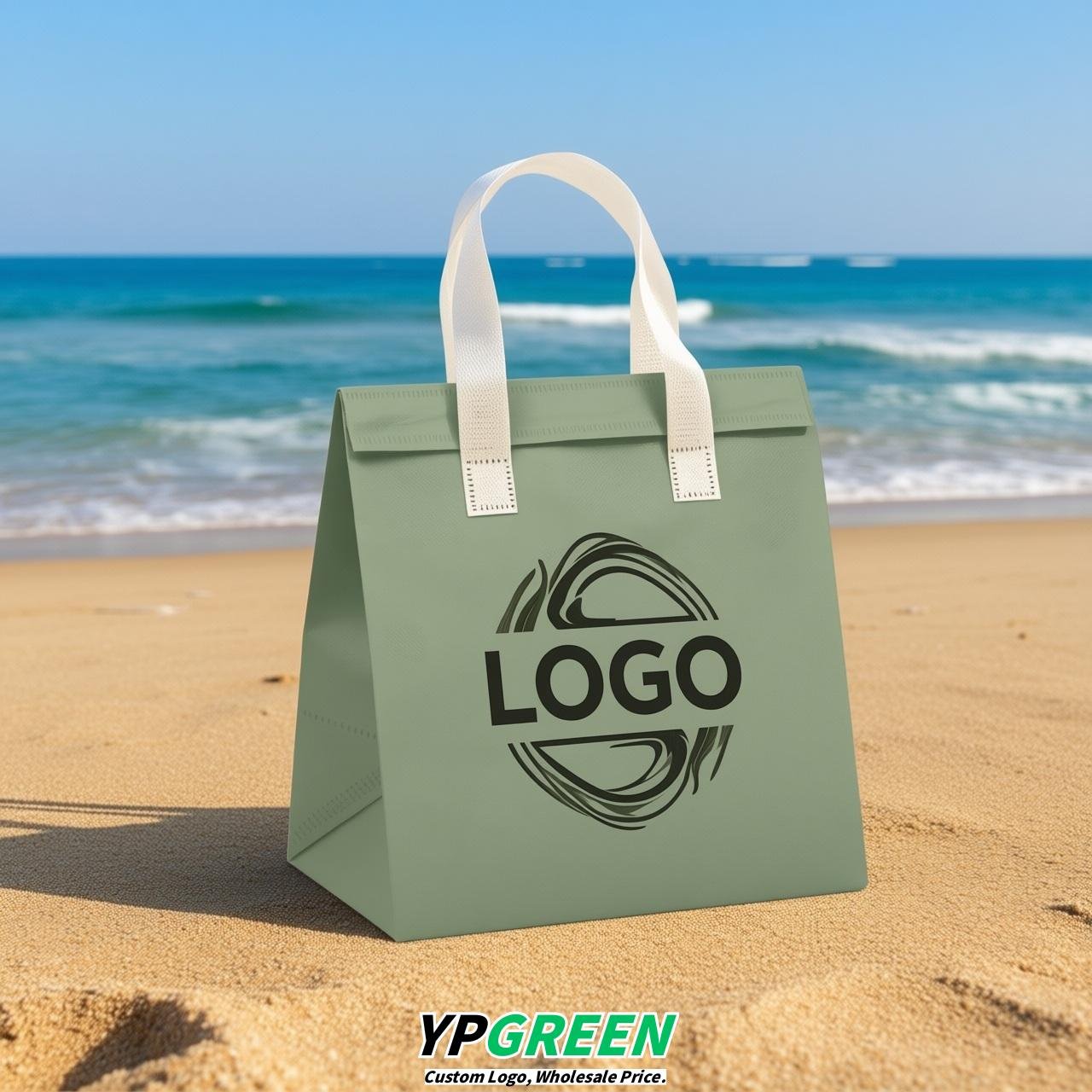 Sage Green 4-Cup insulated take away bags wholesale 9.5 x 9.5 x 6 inches for Hot & Cold Drink Delivery
