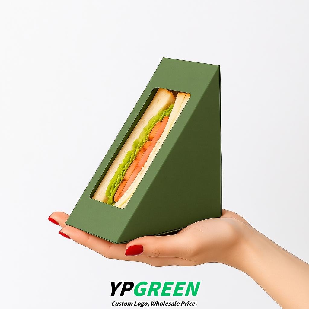Sage Green Triangle Paper Sandwich Boxes with Window 4.7x4.7x2.6 Inch - Factory Direct