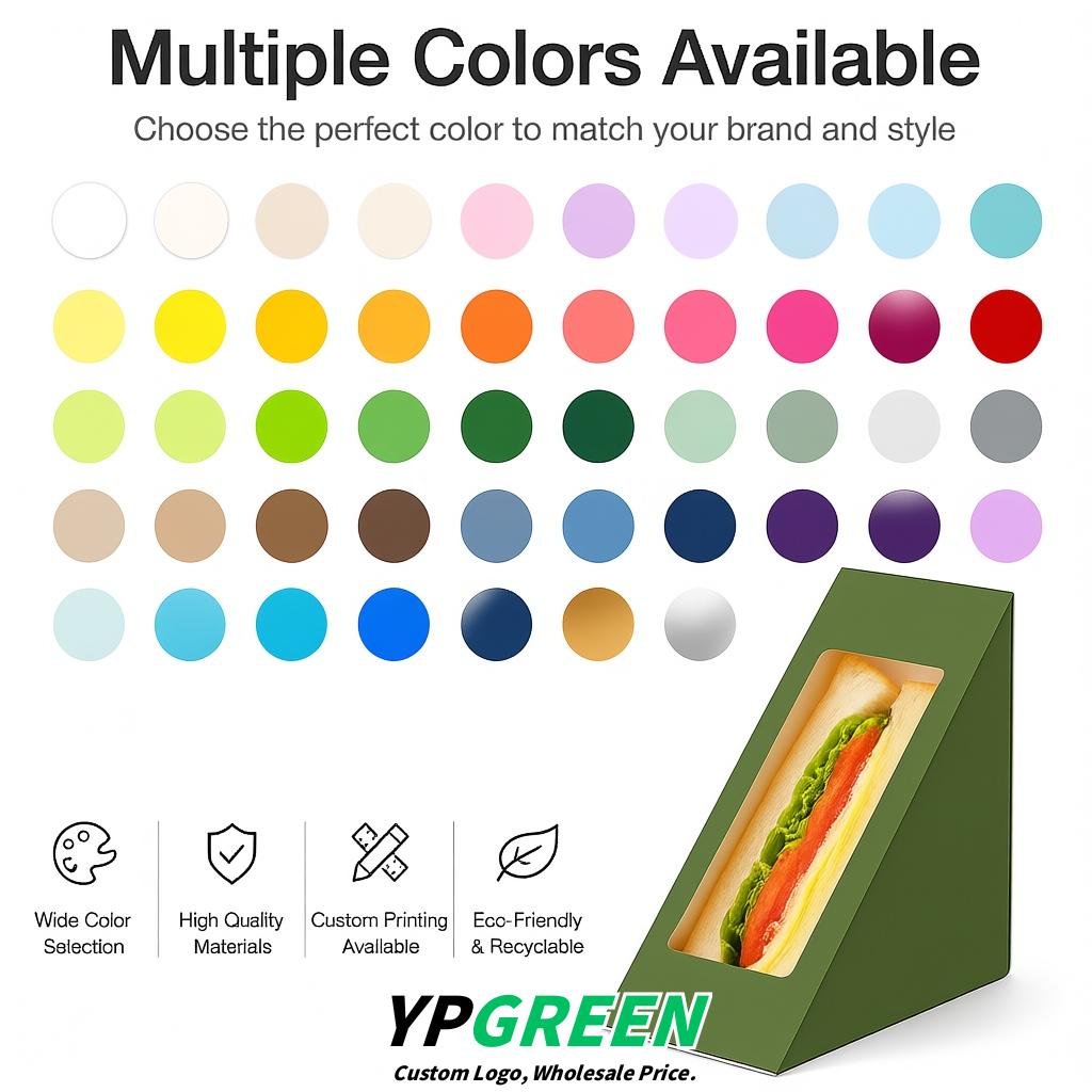 Sage Green Triangle Paper Sandwich Boxes with Window 4.7x4.7x2.6 Inch - Factory Direct