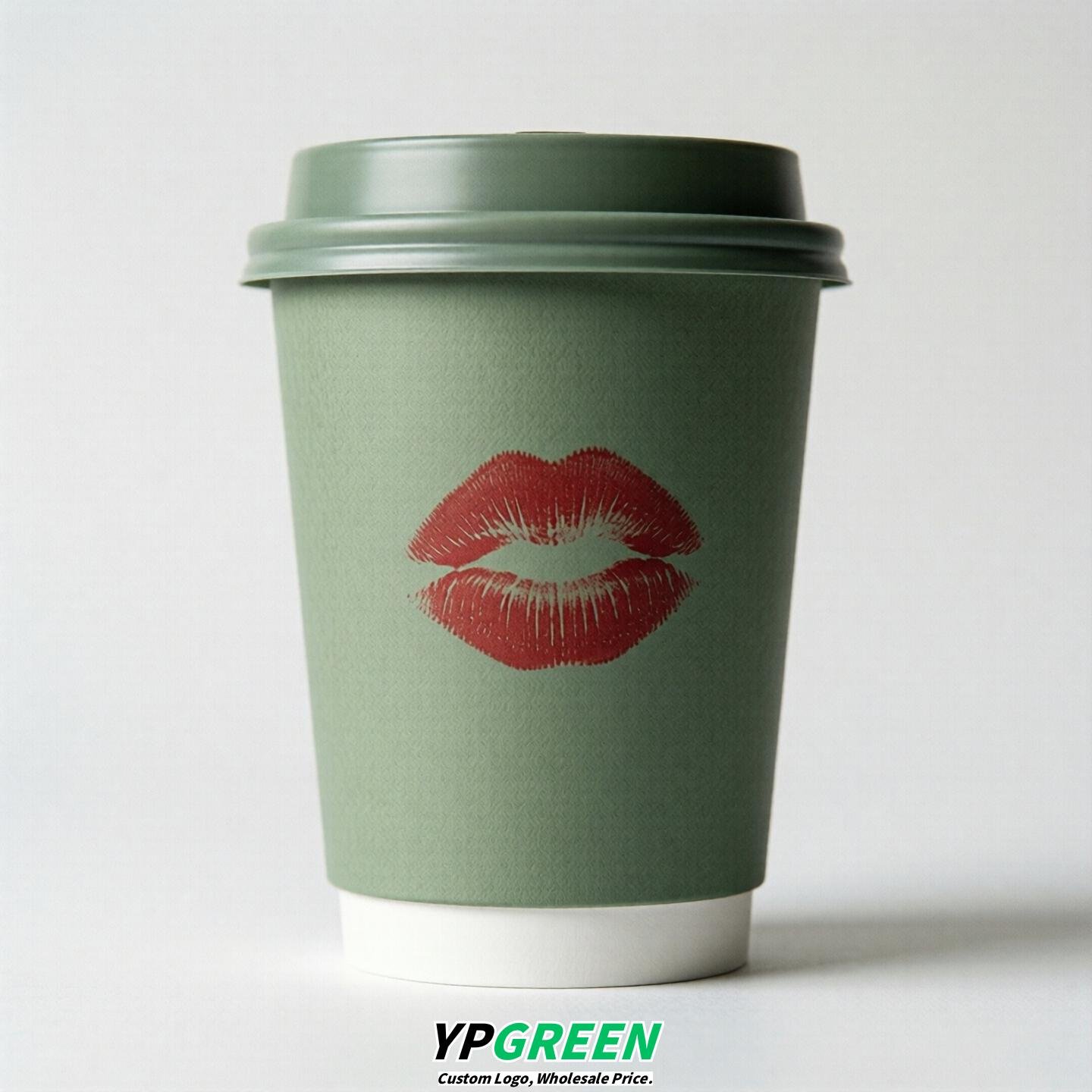 Sage Green Paper Cups with Lips Print 10oz/12oz/16oz/20oz/22oz