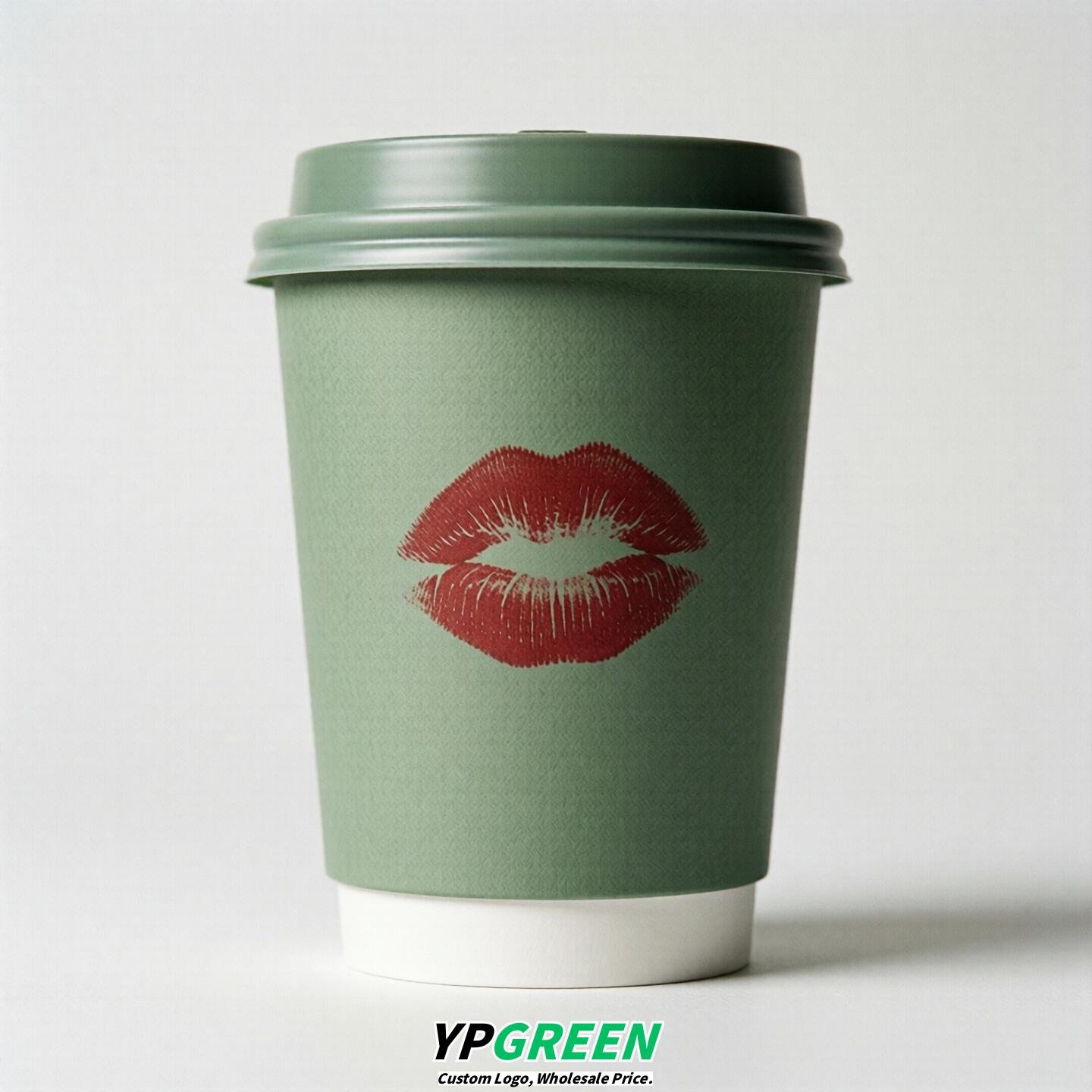 Sage Green Paper Cups with Lips Print 10oz/12oz/16oz/20oz/22oz
