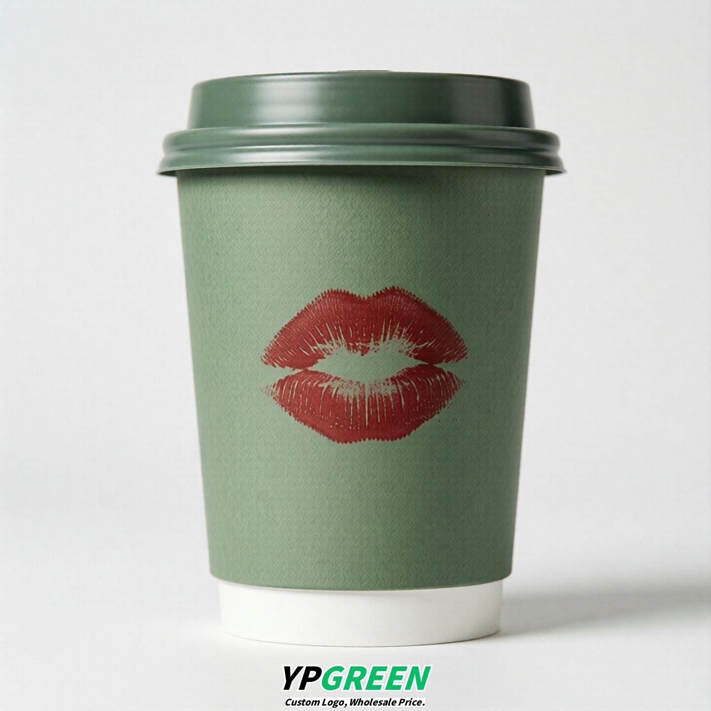 Sage Green Paper Cups with Lips Print 10oz/12oz/16oz/20oz/22oz