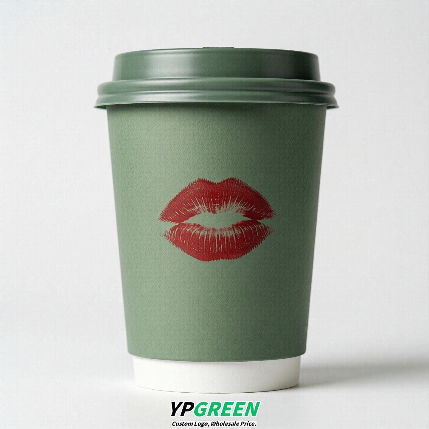 Sage Green Paper Cups with Lips Print 10oz/12oz/16oz/20oz/22oz