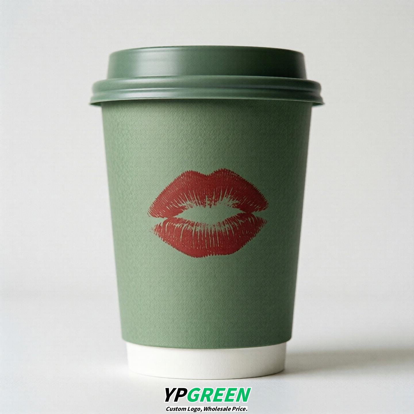 Sage Green Paper Cups with Lips Print 10oz/12oz/16oz/20oz/22oz