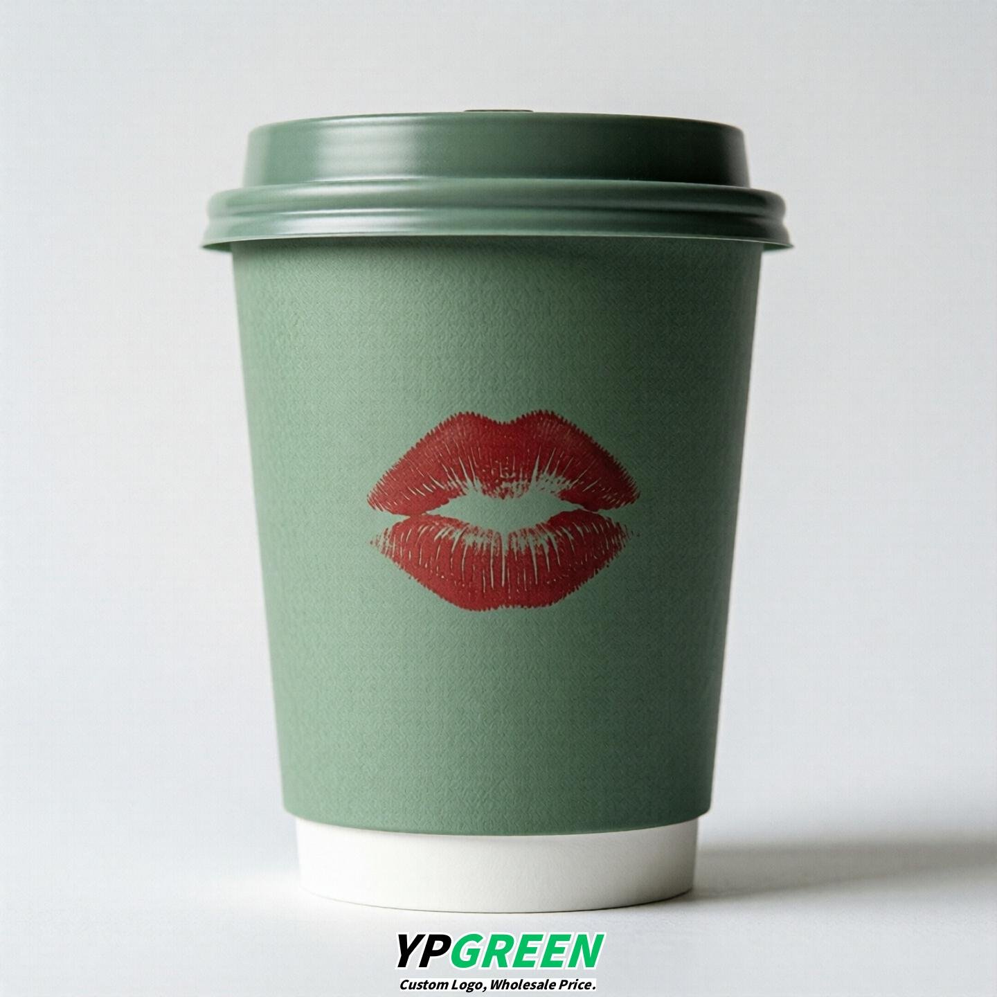 Sage Green Paper Cups with Lips Print 10oz/12oz/16oz/20oz/22oz