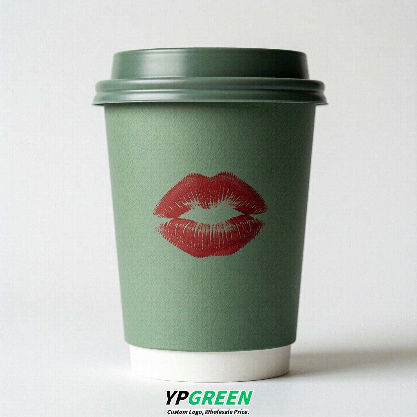 Sage Green Paper Cups with Lips Print 10oz/12oz/16oz/20oz/22oz