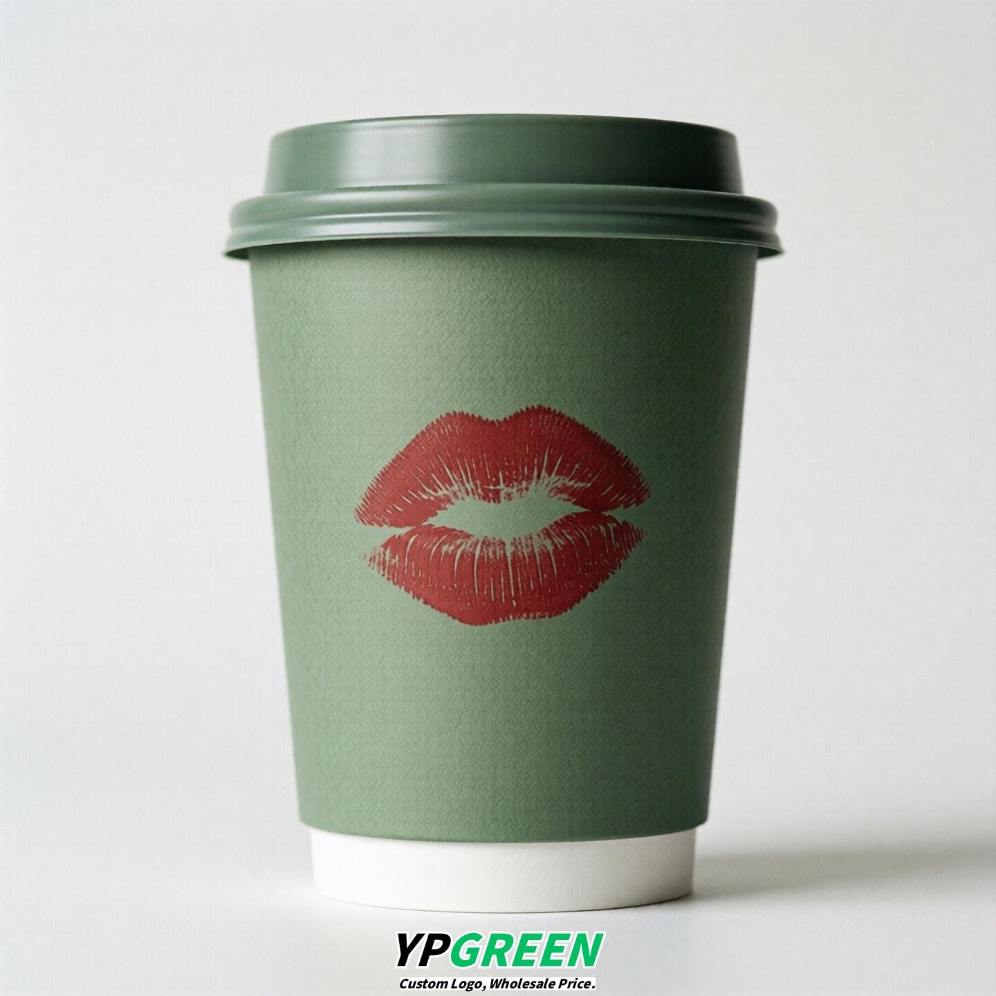 Sage Green Paper Cups with Lips Print 10oz/12oz/16oz/20oz/22oz
