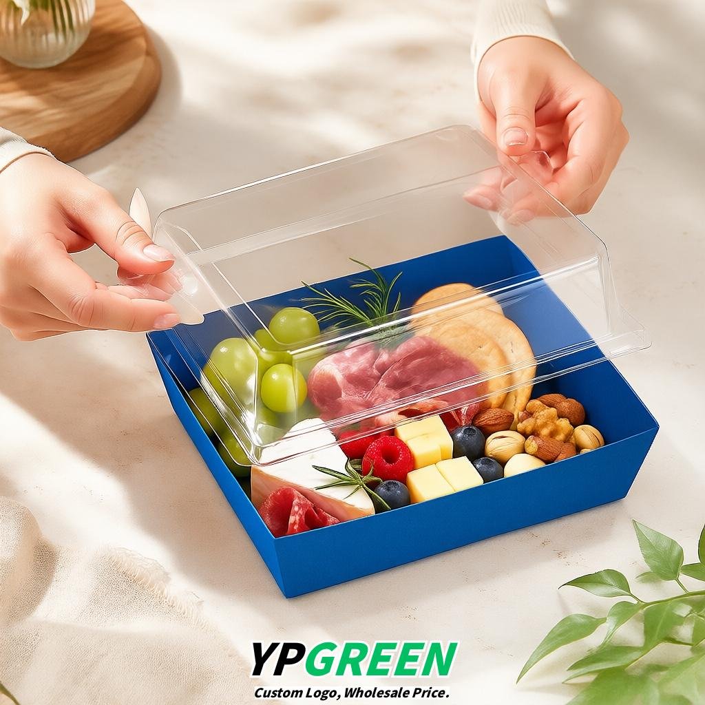 Sapphire Charcuterie Boxes with Clear Lids - 4 inches & 5 inches Disposable Paper Square Food Containers