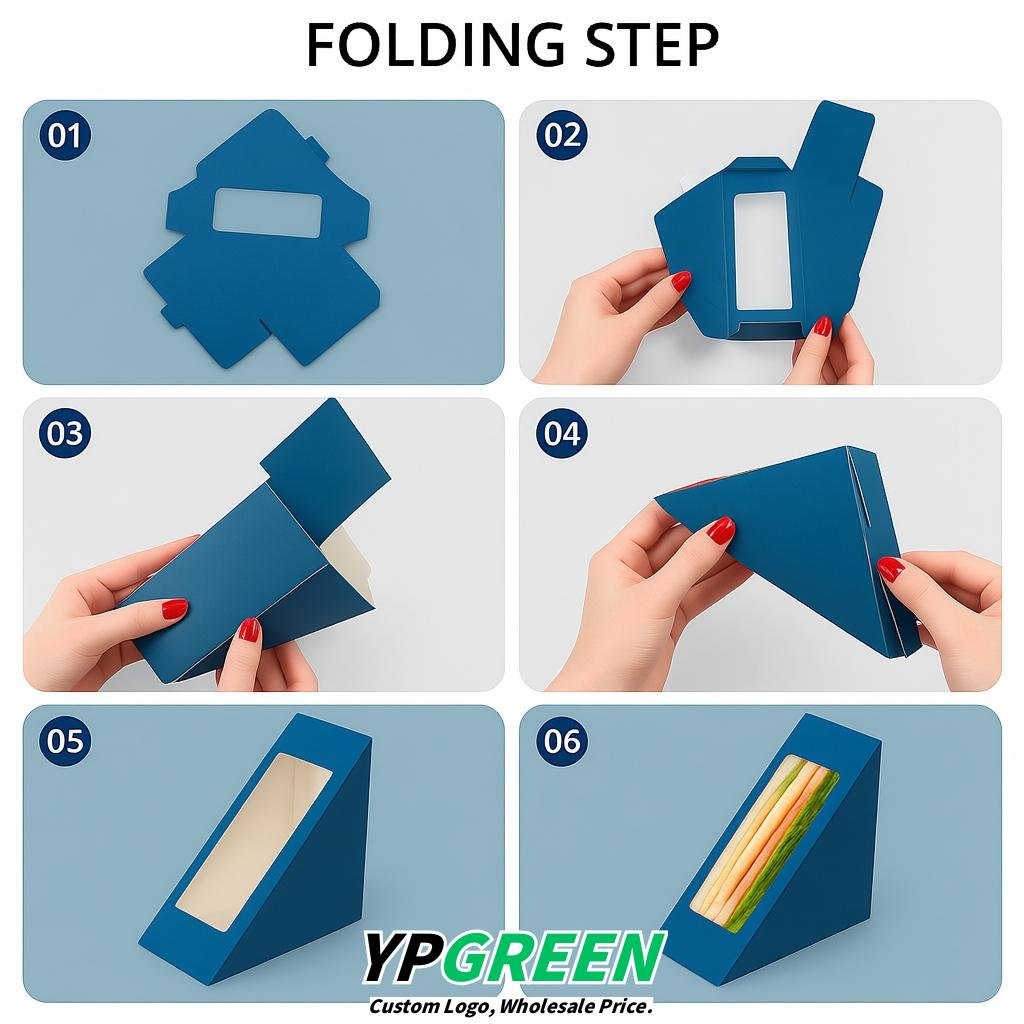 Sapphire Triangle Paper Sandwich Boxes with Window 4.7x4.7x2.6 Inch - Factory Direct