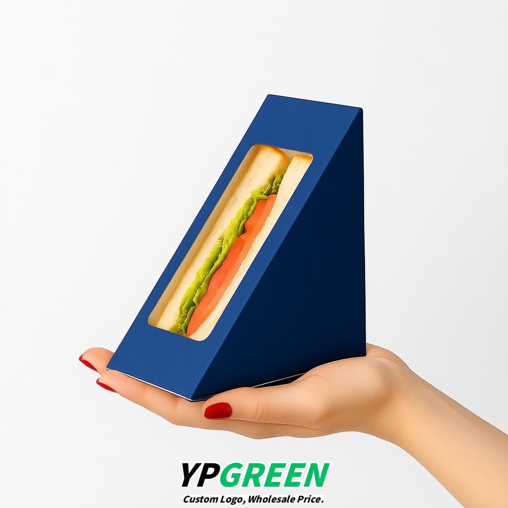 Sapphire Triangle Paper Sandwich Boxes with Window 4.7x4.7x2.6 Inch - Factory Direct