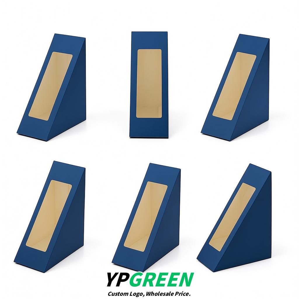 Sage Green Triangle Paper Sandwich Boxes with Window 4.7x4.7x2.6 Inch - Factory Direct