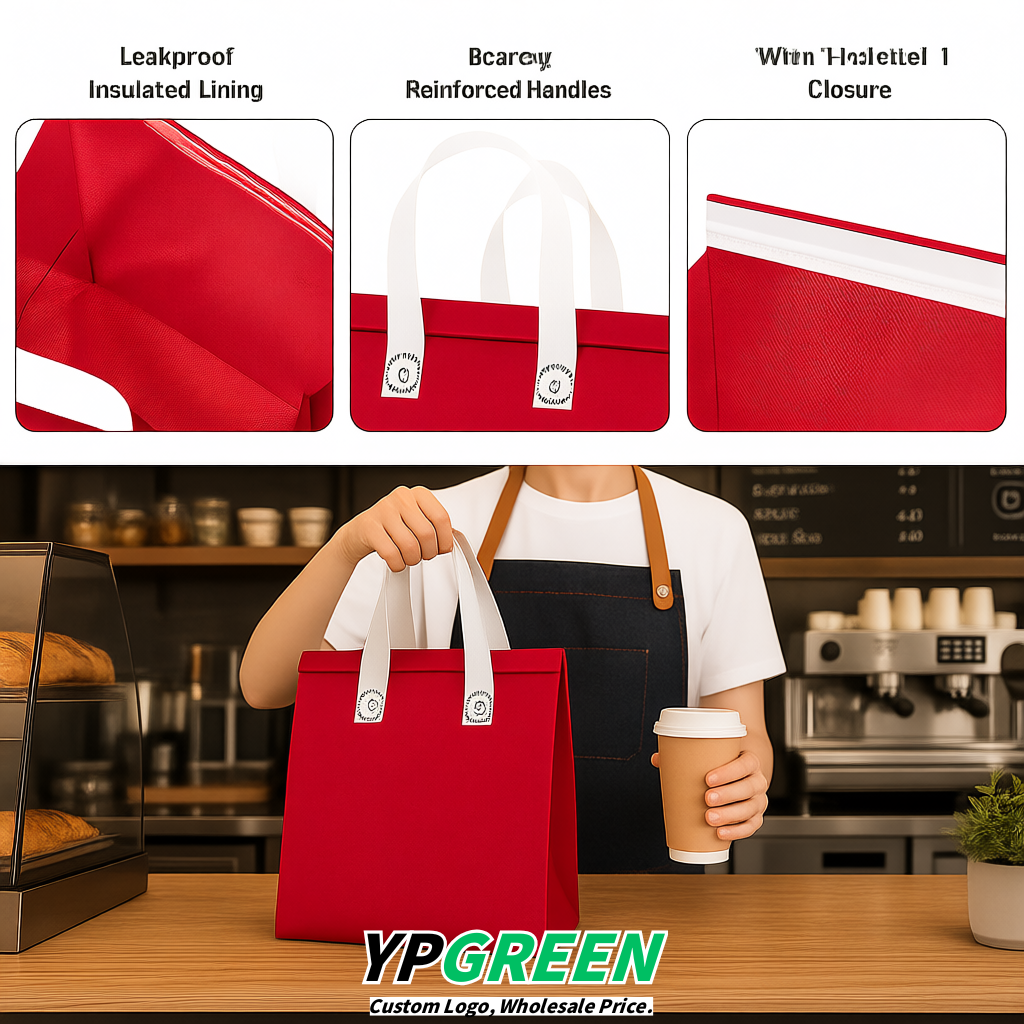 Scarlet 4-Cup insulated take away bags wholesale 9.5 x 9.5 x 6 inches for Hot & Cold Drink Delivery