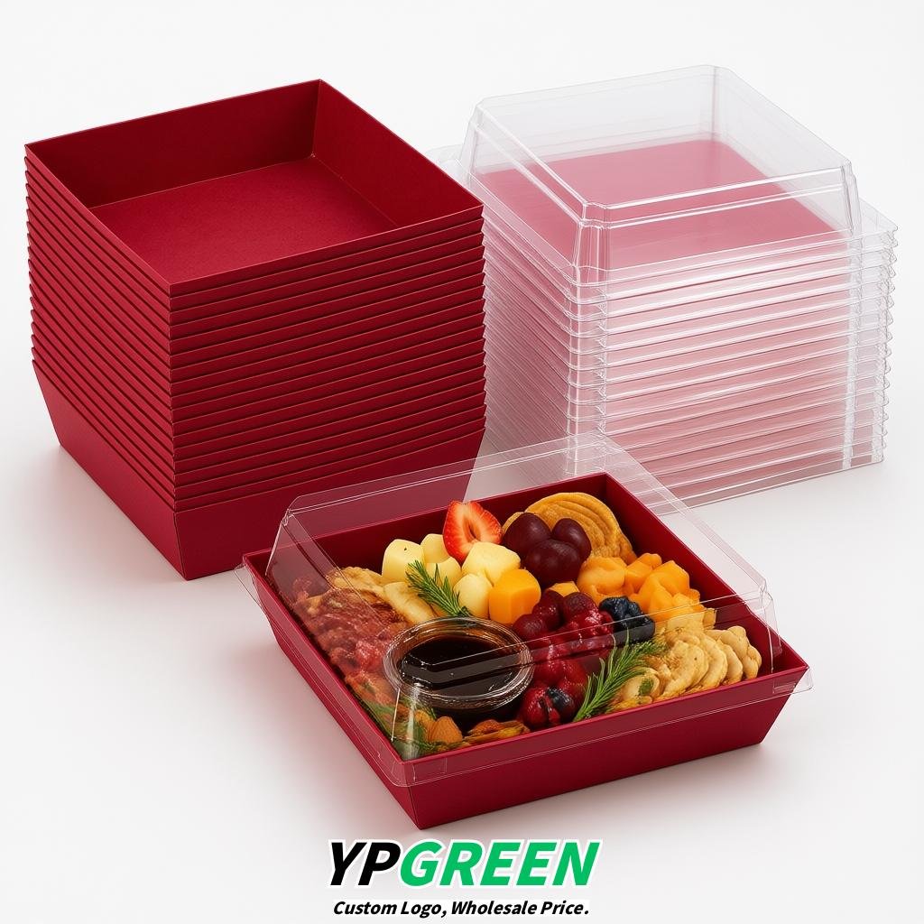 Scarlet Charcuterie Boxes with Clear Lids - 4 inches & 5 inches Disposable Paper Square Food Containers