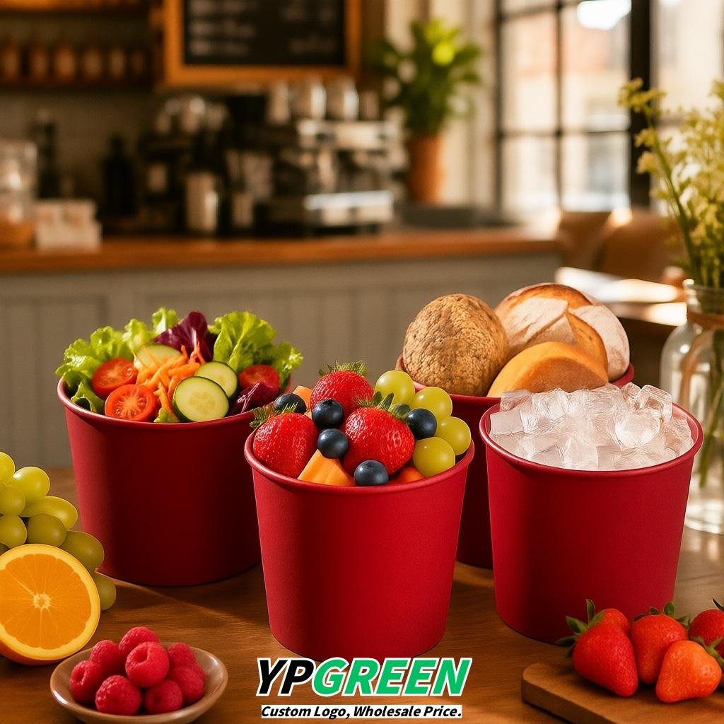 Scarlet 85 oz Paper Buckets 6.9x5.7x6.3 Inches Cardboard Food Container