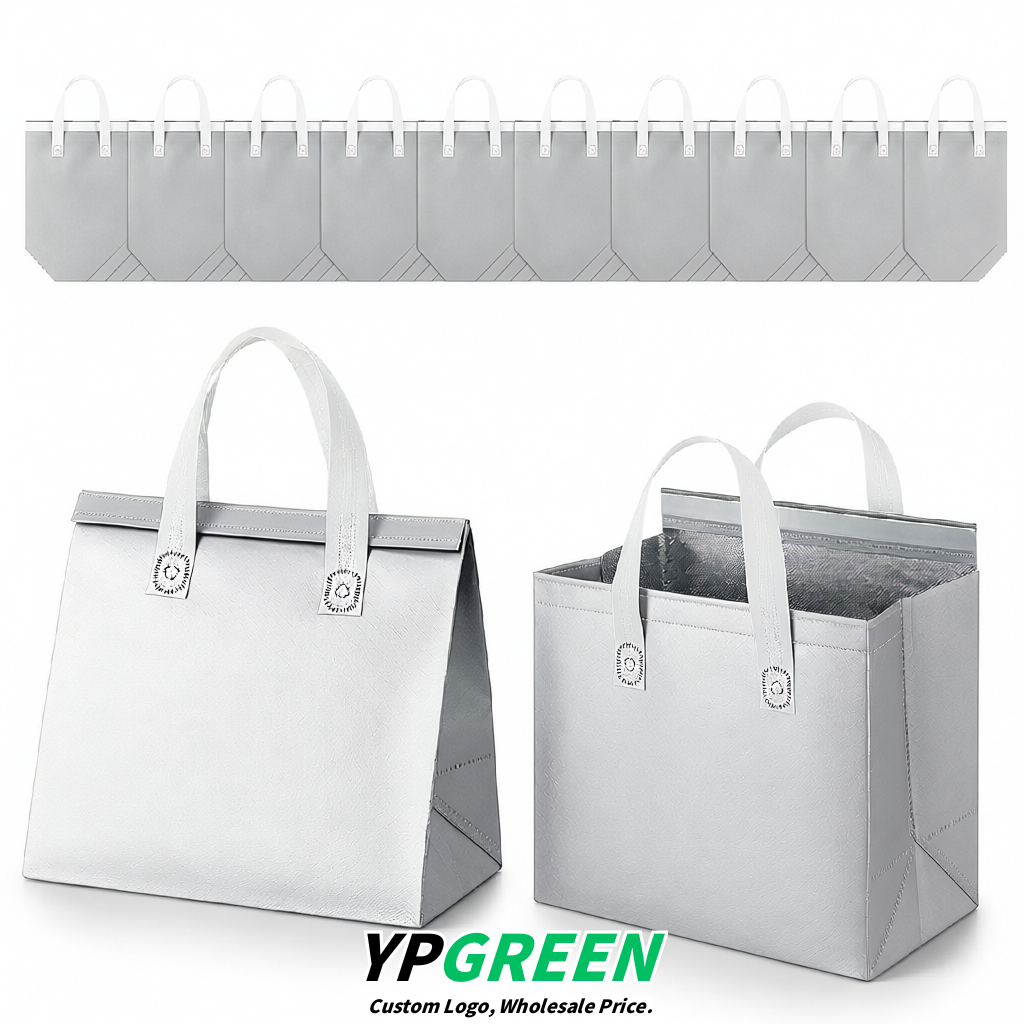 Silver 4-Cup insulated take away bags wholesale 9.5 x 9.5 x 6 inches for Hot & Cold Drink Delivery