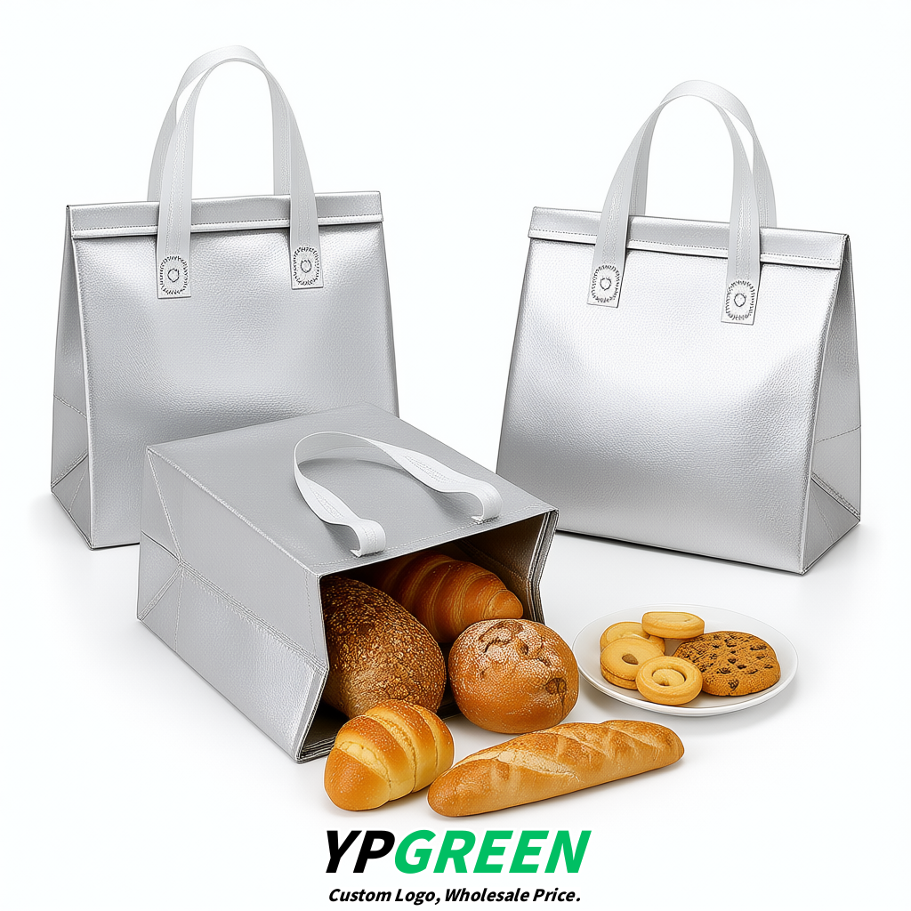 Silver 4-Cup insulated take away bags wholesale 9.5 x 9.5 x 6 inches for Hot & Cold Drink Delivery