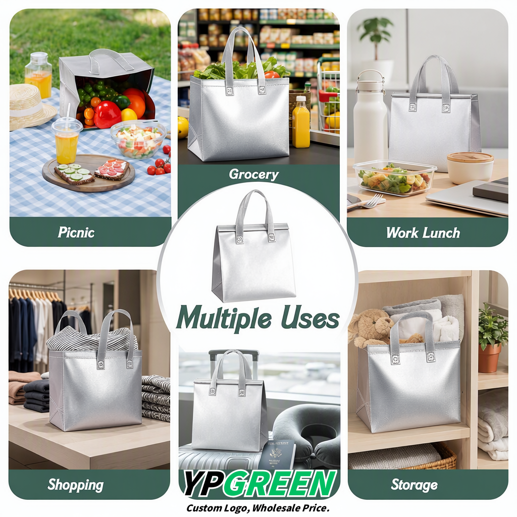 Silver 4-Cup insulated take away bags wholesale 9.5 x 9.5 x 6 inches for Hot & Cold Drink Delivery
