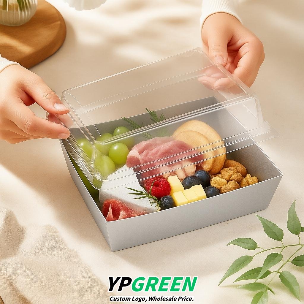 Silver Charcuterie Boxes with Clear Lids - 4 inches & 5 inches Disposable Paper Square Food Containers