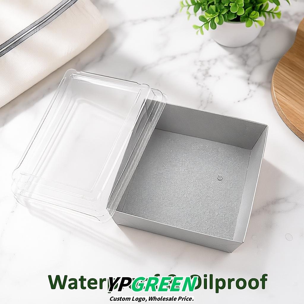 Silver Charcuterie Boxes with Clear Lids - 4 inches & 5 inches Disposable Paper Square Food Containers