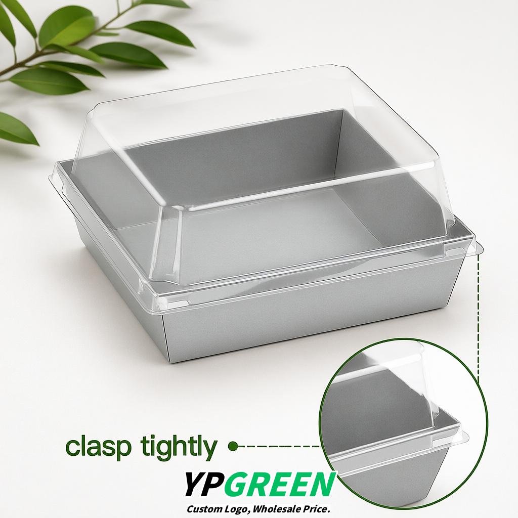 Silver Charcuterie Boxes with Clear Lids - 4 inches & 5 inches Disposable Paper Square Food Containers