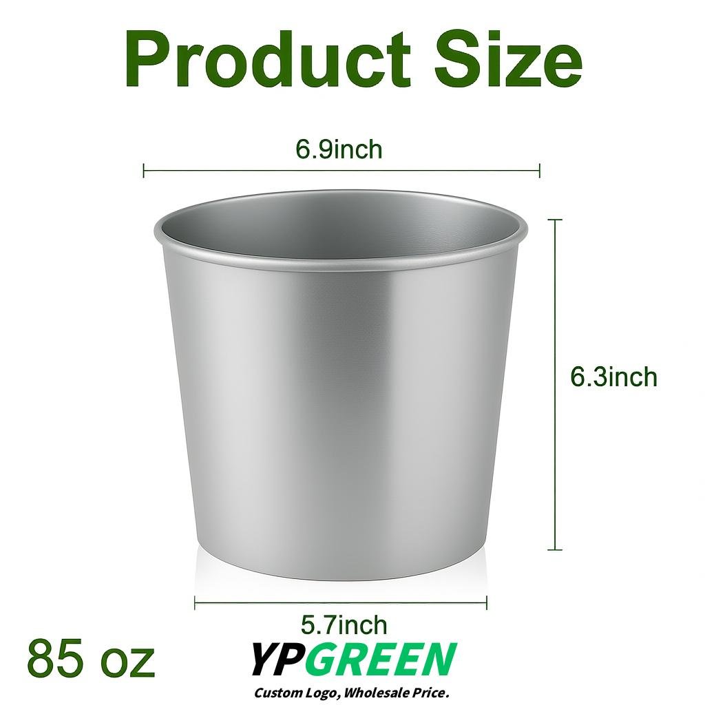 Silver 85 oz Paper Buckets 6.9x5.7x6.3 Inches Cardboard Food Container