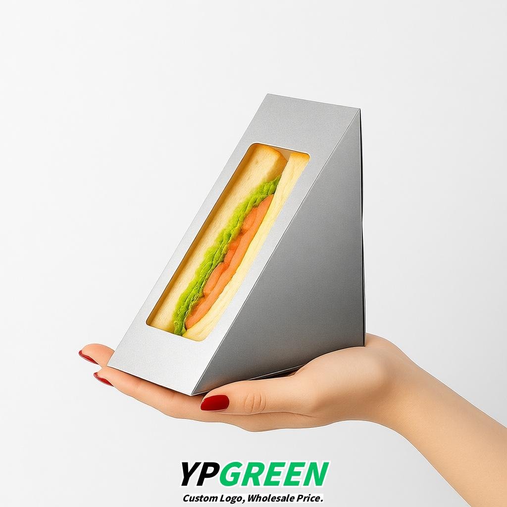 Silver Triangle Paper Sandwich Boxes with Window 4.7x4.7x2.6 Inch - Factory Direct Silver Triangle Paper Sandwich Boxes with Window 4.7x4.7x2.6 Inch - Factory Direct