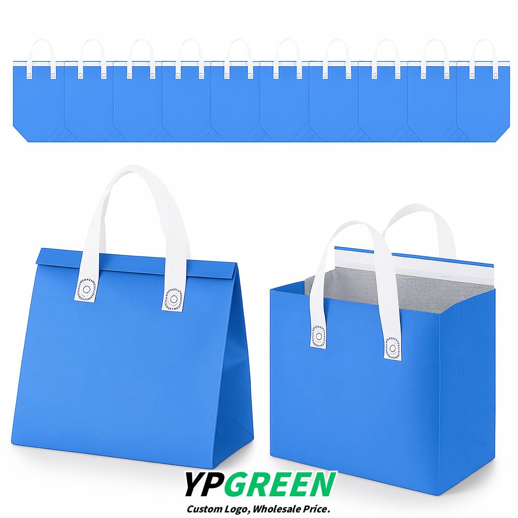Sky Blue 4-Cup insulated take away bags wholesale 9.5 x 9.5 x 6 inches for Hot & Cold Drink Delivery