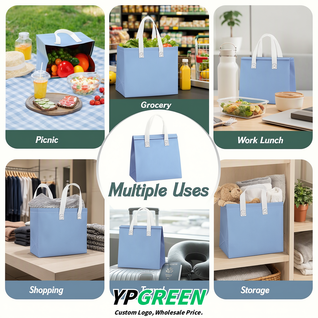 Sky Blue 4-Cup insulated take away bags wholesale 9.5 x 9.5 x 6 inches for Hot & Cold Drink Delivery