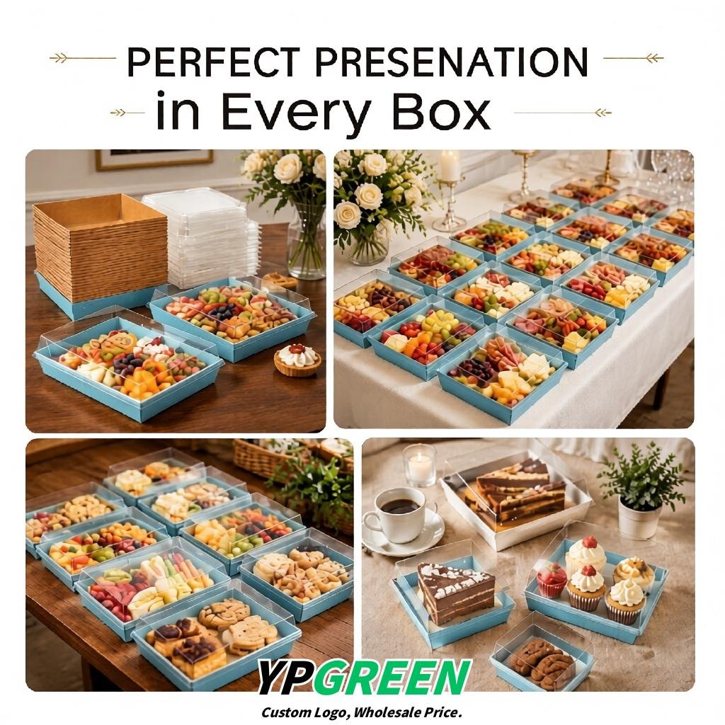 Sky Blue Charcuterie Boxes with Clear Lids - 4 inches & 5 inches Disposable Paper Square Food Containers