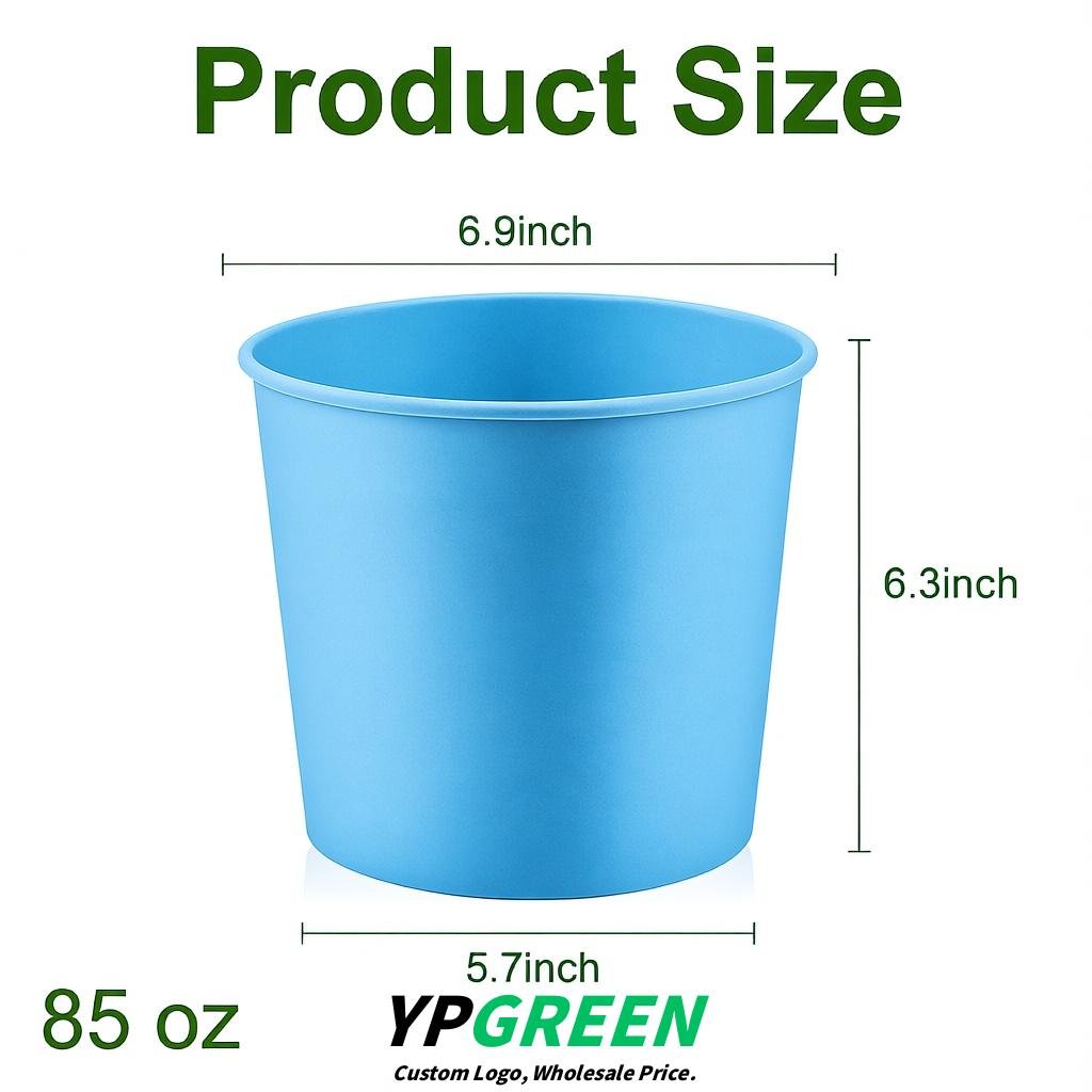 Sky Blue 85 oz Paper Buckets 6.9x5.7x6.3 Inches Cardboard Food Container