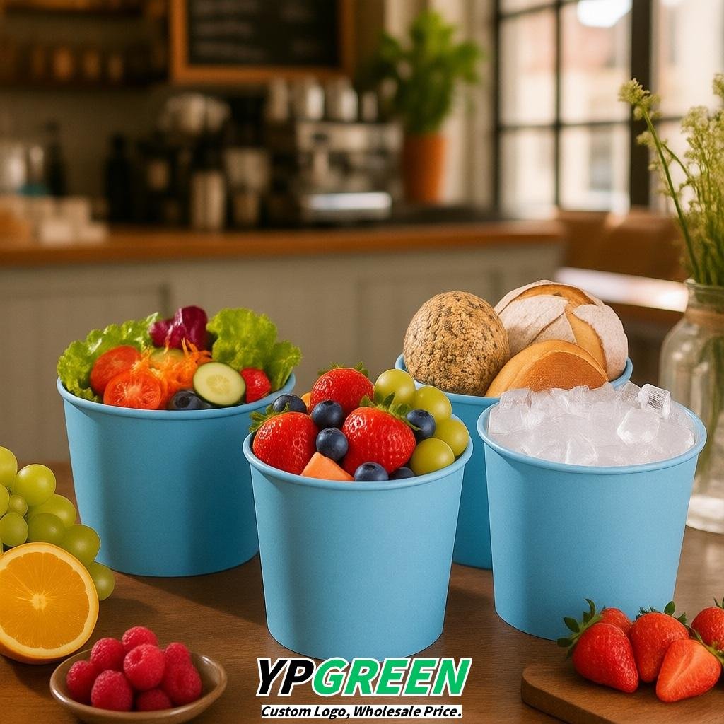 Sky Blue 85 oz Paper Buckets 6.9x5.7x6.3 Inches Cardboard Food Container