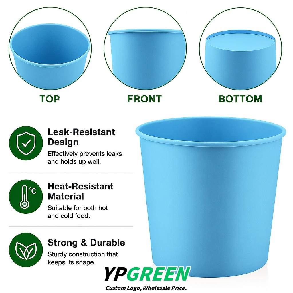 Sky Blue 85 oz Paper Buckets 6.9x5.7x6.3 Inches Cardboard Food Container