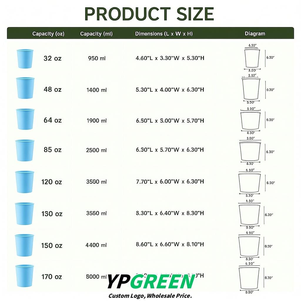 Sky Blue 85 oz Paper Buckets 6.9x5.7x6.3 Inches Cardboard Food Container