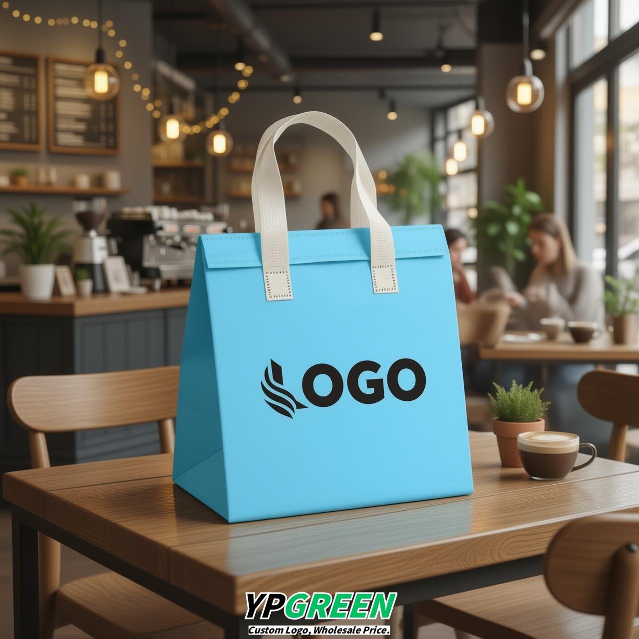 Sky Blue 4-Cup insulated take away bags wholesale 9.5 x 9.5 x 6 inches for Hot & Cold Drink Delivery