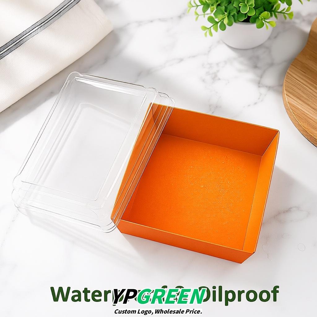 Tangerine Charcuterie Boxes with Clear Lids - 4 inches & 5 inches Disposable Paper Square Food Containers