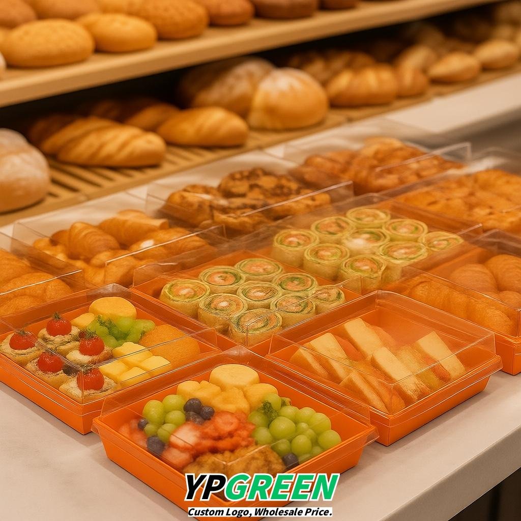 Tangerine Charcuterie Boxes with Clear Lids - 4 inches & 5 inches Disposable Paper Square Food Containers