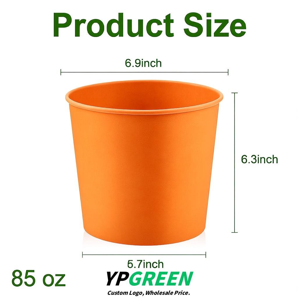 Tangerine 85 oz Paper Buckets 6.9x5.7x6.3 Inches Cardboard Food Container