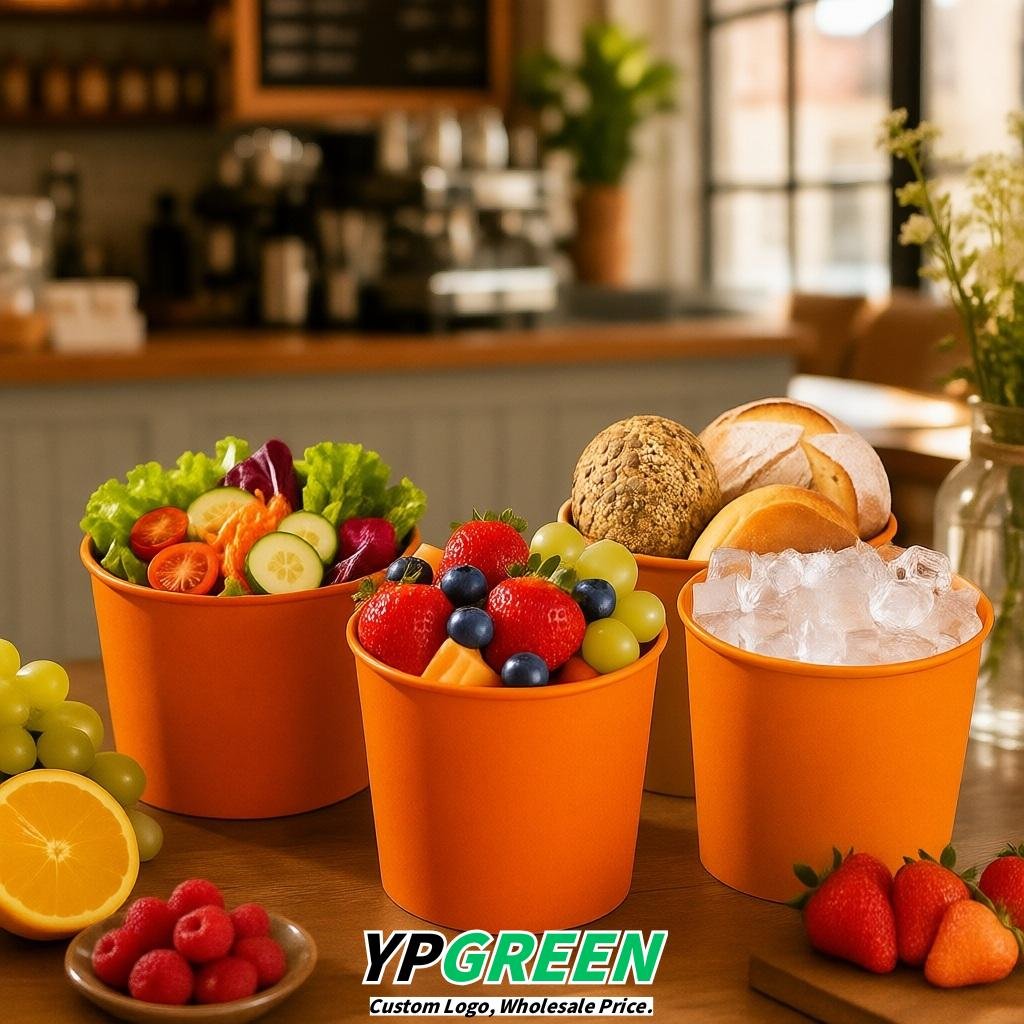 Tangerine 85 oz Paper Buckets 6.9x5.7x6.3 Inches Cardboard Food Container