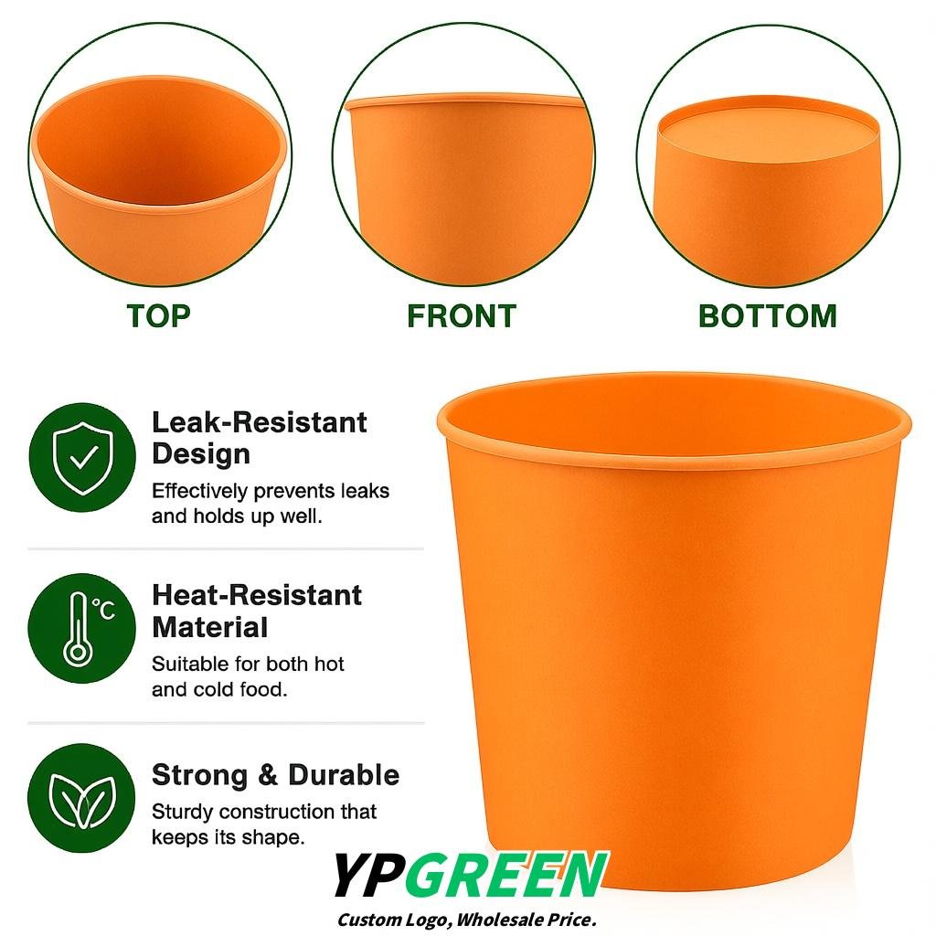 Tangerine 85 oz Paper Buckets 6.9x5.7x6.3 Inches Cardboard Food Container