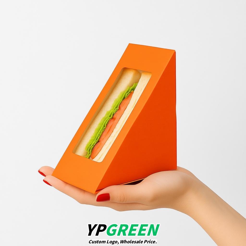 Tangerine Triangle Paper Sandwich Boxes with Window 4.7x4.7x2.6 Inch - Factory Direct Tangerine Triangle Paper Sandwich Boxes with Window 4.7x4.7x2.6 Inch - Factory Direct