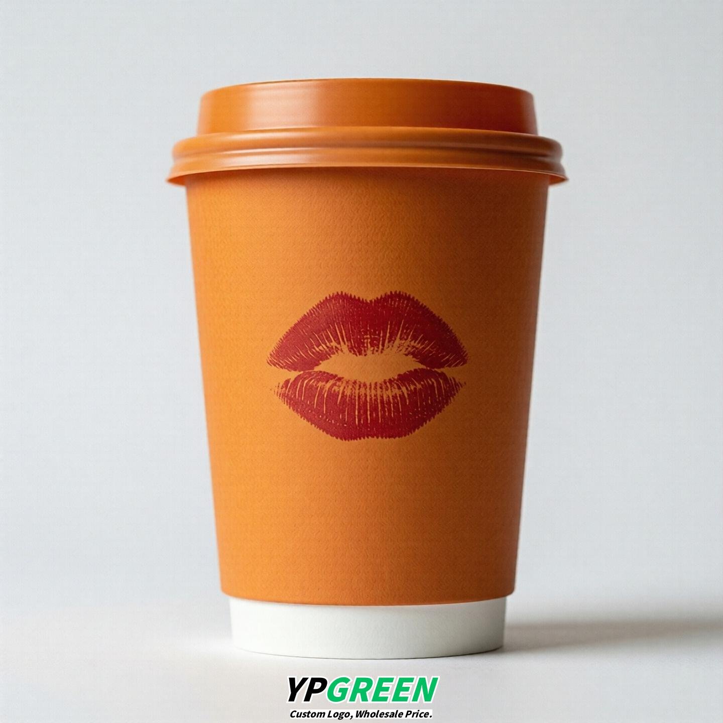 Tangerine Paper Cups with Lips Print 10oz/12oz/16oz/20oz/22oz