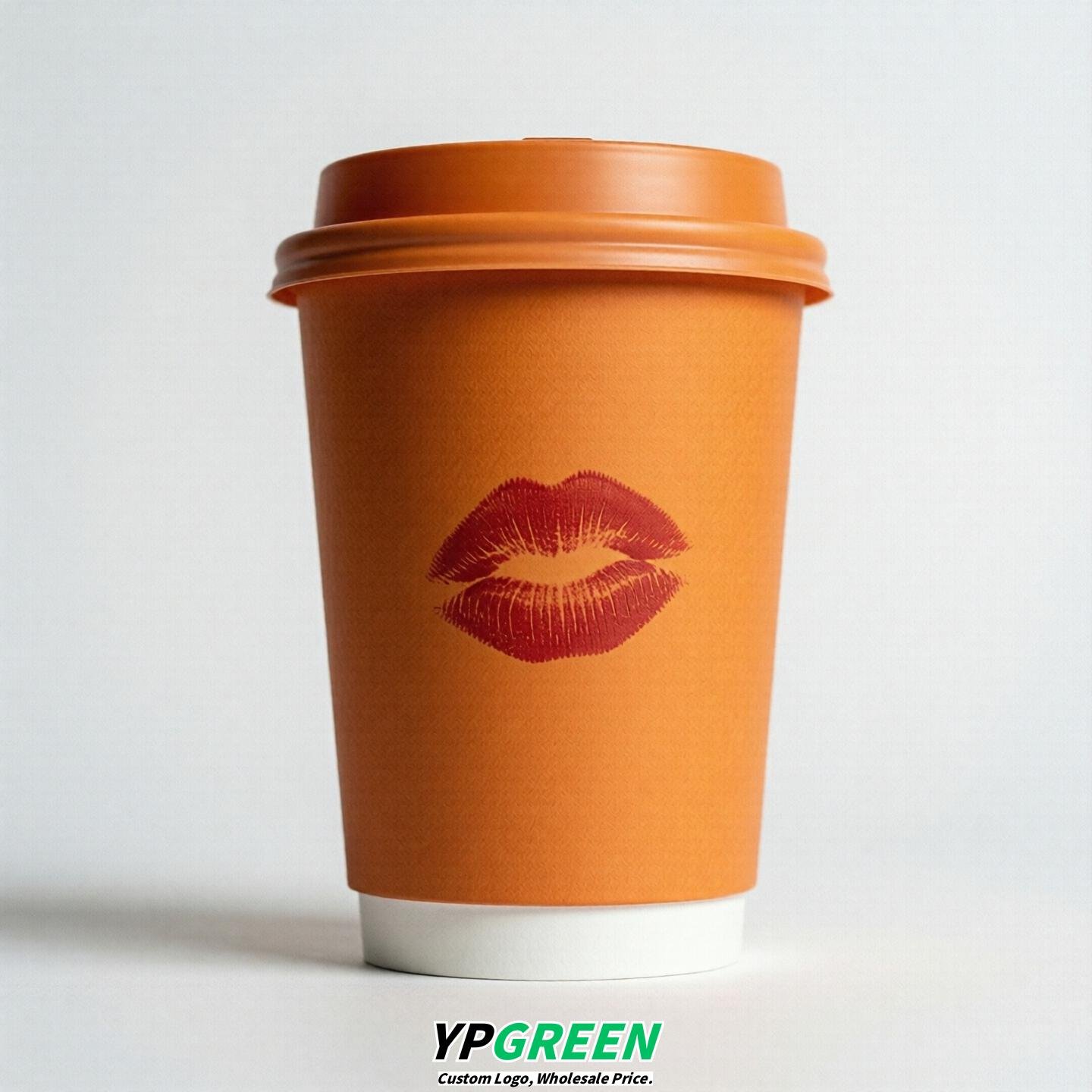 Tangerine Paper Cups with Lips Print 10oz/12oz/16oz/20oz/22oz