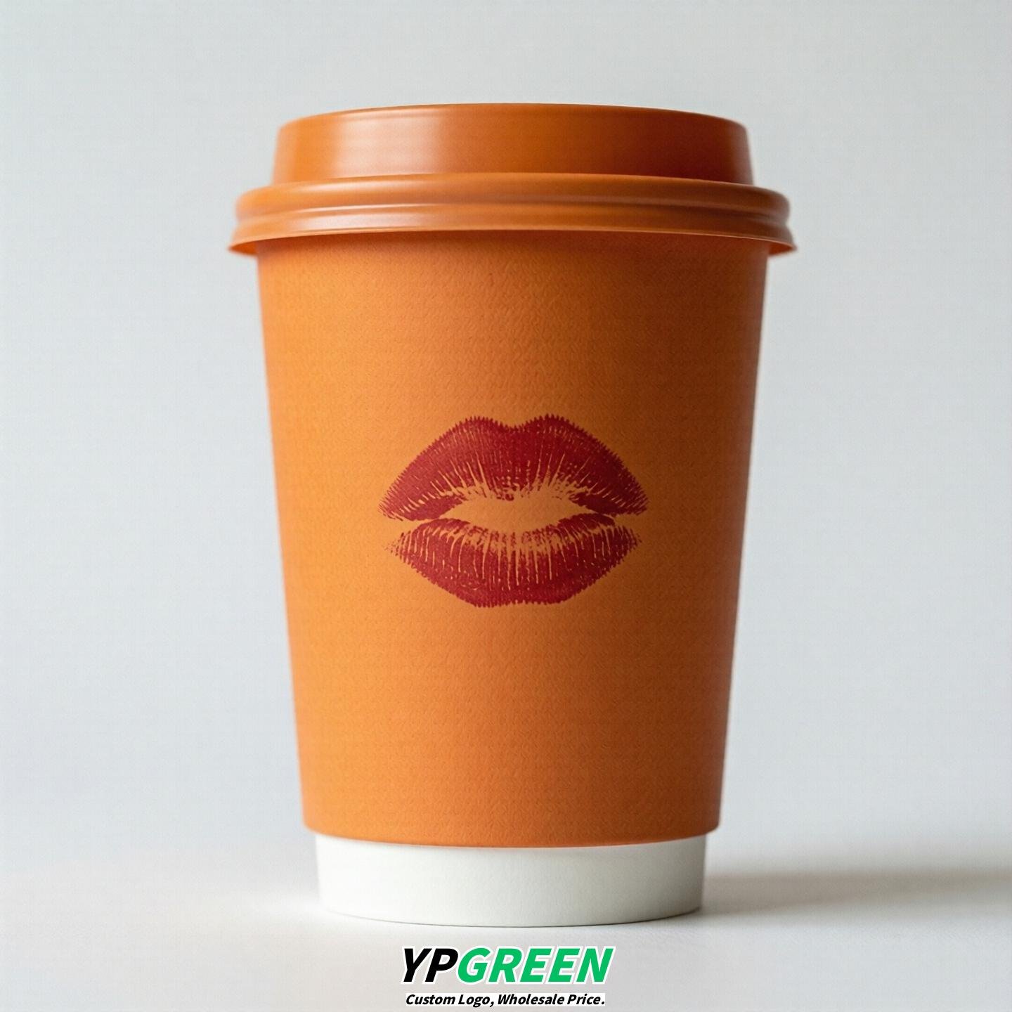 Tangerine Paper Cups with Lips Print 10oz/12oz/16oz/20oz/22oz