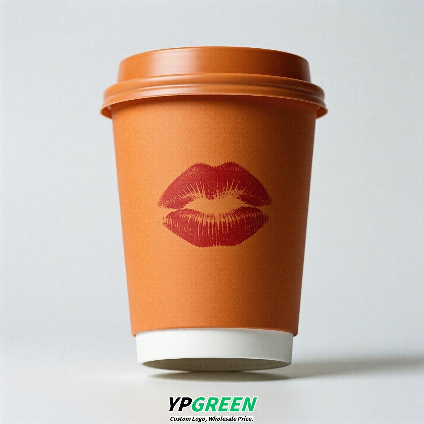 Tangerine Paper Cups with Lips Print 10oz/12oz/16oz/20oz/22oz