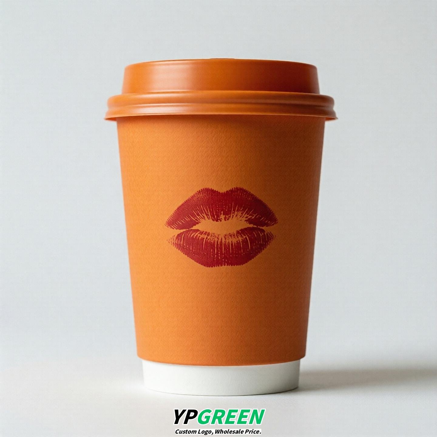 Tangerine Paper Cups with Lips Print 10oz/12oz/16oz/20oz/22oz