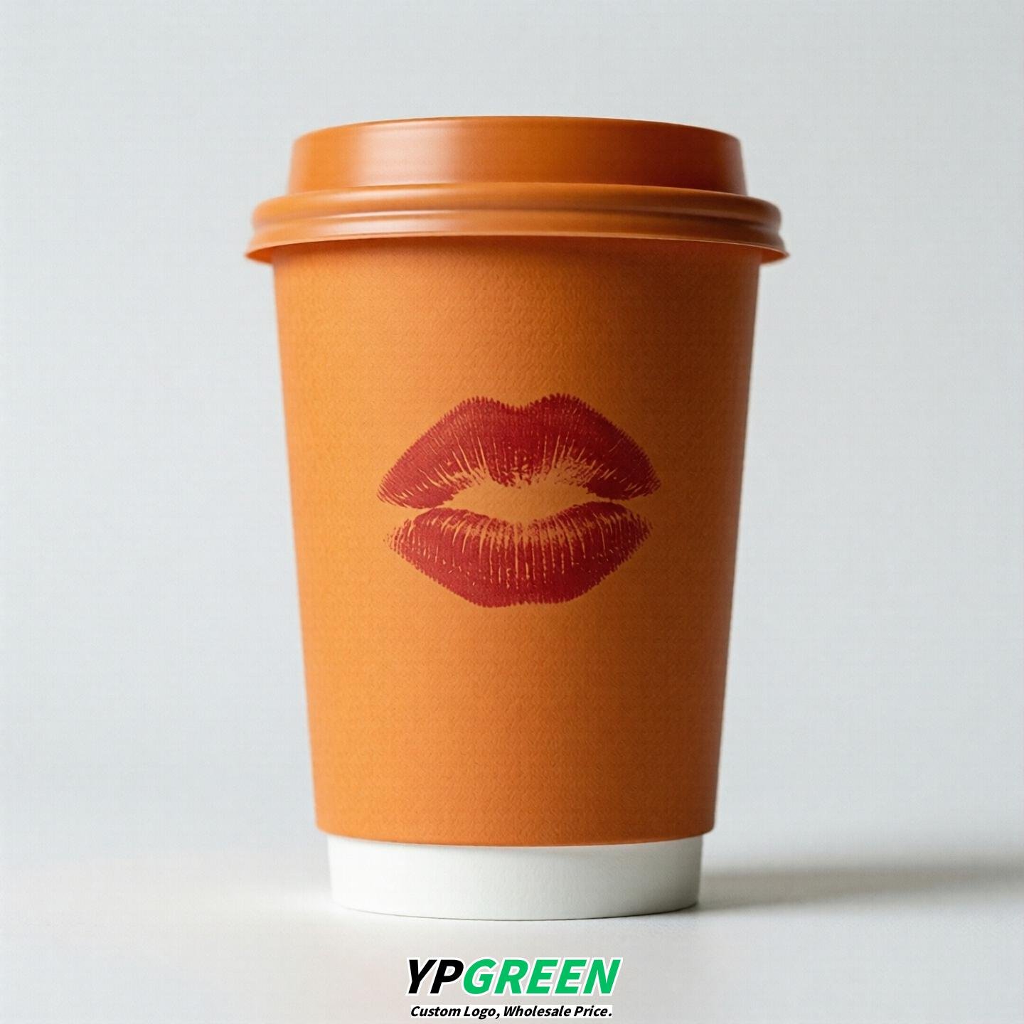 Tangerine Paper Cups with Lips Print 10oz/12oz/16oz/20oz/22oz