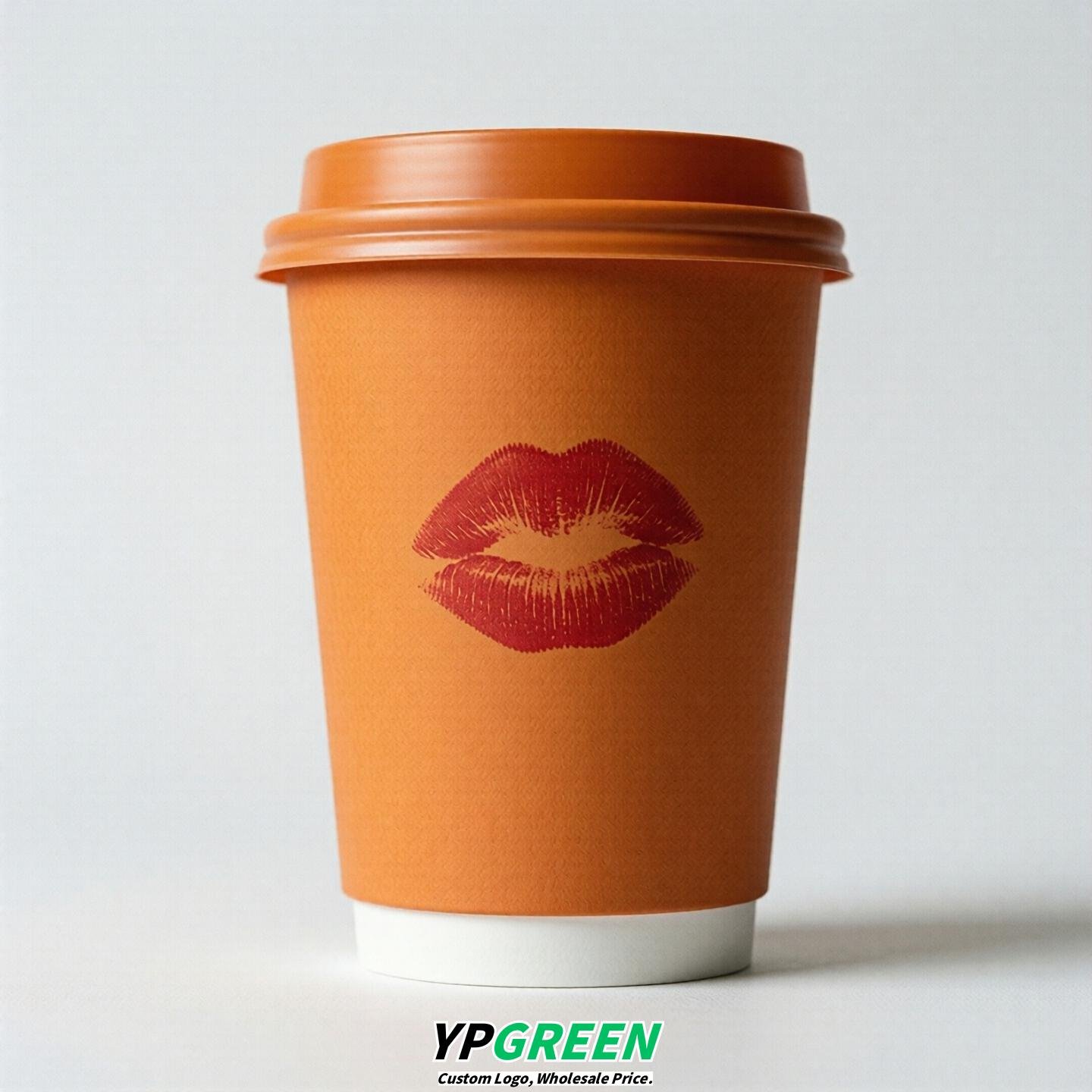 Tangerine Paper Cups with Lips Print 10oz/12oz/16oz/20oz/22oz