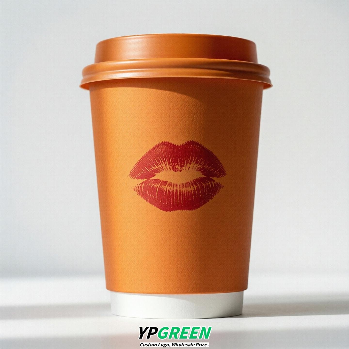 Tangerine Paper Cups with Lips Print 10oz/12oz/16oz/20oz/22oz