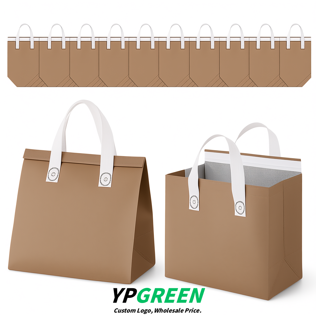 Taupe 4-Cup insulated take away bags wholesale 9.5 x 9.5 x 6 inches for Hot & Cold Drink Delivery